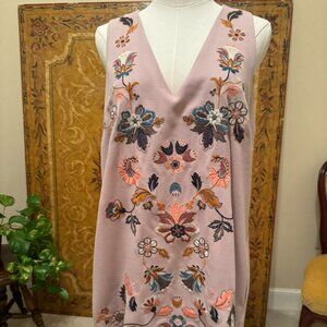 By Together Light Pink Embroidered Floral Boho Lined Dress W Pockets Sz L